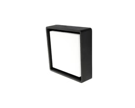 SG Armaturen Frame Square væglampe i sort aluminium med skumringssensor, der giver direkte lys og har en hvid diffusor.