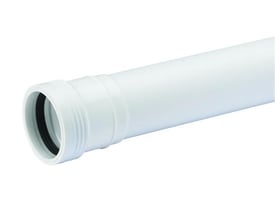 Hvidt Wavin Wafix PP-afløbsrør på 40 mm x 500 mm med muffe og synlig sort tætningsring i enden.
