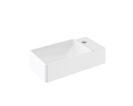 Cosmic Left håndvask i hvidt porcelæn/keramik, med firkantet kumme og hanehul, måler 400x150x200 mm.