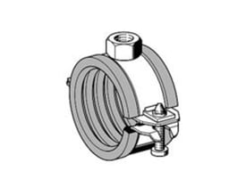 Illustration af Beck Scanclamp Easyclip rørbøjle, der viser M8 gevind og gummiindlæg til 12-14 mm rør.