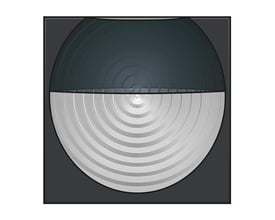 Niko bevægelsessensor i sort, vist forfra med et halvcirkelformet, mønstret dæksel der dækker den øverste halvdel.