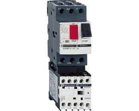 Schneider Electric kombistarter GV2ME10 med 24V DC spole og LC1K kontaktor, viste kombination af motorbeskyttelse og kontaktor.