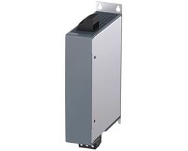 Siemens SINAMICS S210 EMC filter C2, 65A 400V 3AC i rammestørrelse FSA-FSC, set fra siden med monteringsbeslag og klemrækker.