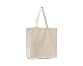 ID Identity bomuldspose i off white med lange håndtag, måler 42x38x12 cm og har forstærkede syninger.