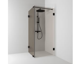 Svedbergs kombi brusehjørne på 100x200x100 cm med bronzefarvede glasflader og matsorte beslag.
