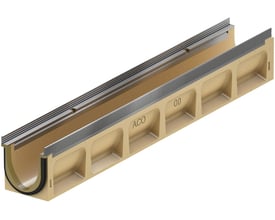 ACO V100S SEAL IN rende 1000 mm med galvaniseret karm, uden udløb og rist, vist med indvendig drænkanal og ribbet kant.