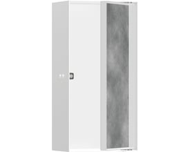 Hansgrohe vægniche i mathvid med flisebar push-open låge og et indvendigt rustfrit stålpanel. Mål 300x150x100 mm.