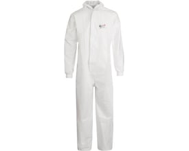 Hvid Boisen Safety Worklife Safe 56 heldragt i størrelse 4XL med hætte, lynlås og elastik ved manchetter og ankler.