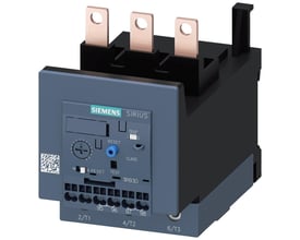 Siemens Sirius S3 overbelastningsrelæ med justeringsområde 32-115A og klasse 20E på sort baggrund.