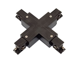 SpectrumLED sort PC-samlemuffe til kabler, IP68 I-samler, vist som en X-formet kobling med fire udgående ender.