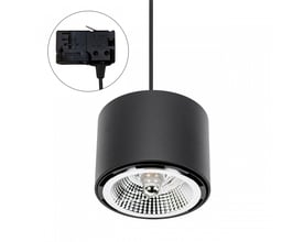 SpectrumLED Chloe sort overfladespot med GU10 fatning, 230V og IP20, med detalje af tilslutningsboks.