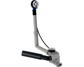 Geberit afløbsgarniture til kar med overløb og kabel, 50/40-260mm, lavet af plast og metal på hvid baggrund.