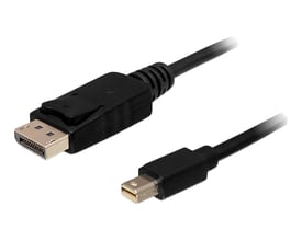 Sort Delock-kabel på 5 meter med Mini DisplayPort- og DisplayPort-hanstik, vist med begge stikender.
