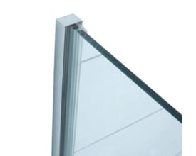 Vetro magnetliste med 16,5 mm Fast system og kromprofil, viser et hjørne af en glasplade på hvid baggrund.