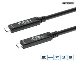 Sort optisk USB-C-kabel fra MicroConnect med stik i begge ender, 10 meter langt og med 10 Gbps hastighed.