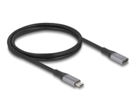 Sort 1 meter DeLock USB 40 Gbps forlængerkabel med USB-C han til hun stik og metalhus.