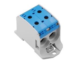Weidmüller Fordelerklemme WPD 231 2X95/2X95 BL CU/AL med blåt cover og skrueterminaler.