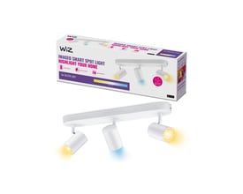 WiZ Imageo spotlampe med 3 justerbare spots, tunable white, hvid i metal med pakning og produktdetaljer.
