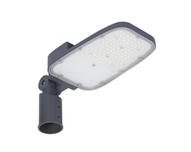 LEDVANCE Streetlight Area M vejarmatur på 65 W med ekstra bredstrålende LED-flade og mørkegråt mastbeslag.