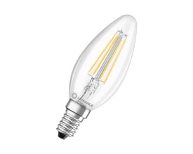 Osram LED kertepære 4W med E14 sokkel og klar glas, viser filamentdesign og 840 farvetemperatur.