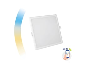 SpectrumLED Algine Smart CCT er et hvidt, firkantet indbygningspanel på 12 W med Wi-Fi-styring og justerbar lyskulør.