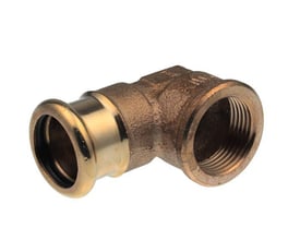 VSH 90 graders vinkelkobling med muffe/muffe tilslutninger i messing, 22mm til 3/4" gevind.