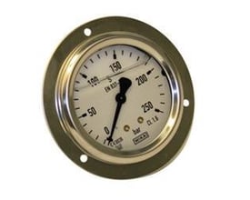 WIKA hydraulisk manometer MSE 1063 GLY CR, Ø63mm, med frontflange og 1/4" tilslutning, viser et måleområde op til 250 bar.