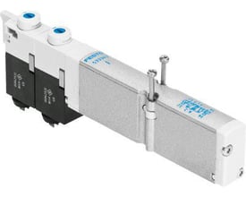 Festo VMPA1-M1H-K-PI magnetventil, en modulær pneumatisk styringsenhed med to sorte solenoider og en grå metalprofil.