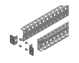 Schneider Electric Spacial Stil SM universal montageskinne med 2 rækker og 400mm bredde, grå metal, med monteringsbeslag og skruer.