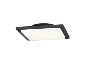 Trave loftlampe fra TRIO Lighting i antracit aluminium med en firkantet form og oplyst diffuseret lys.