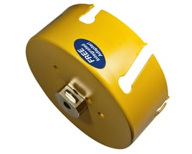 PRO-FIT Multi Purpose HM hulsav med 185 mm diameter i gul metal med et blåt klistermærke der angiver 'FREE Integrated Adapter'.
