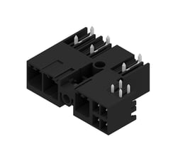 Weidmüller hybridkonnektor til printkort i sort med synlige metalben, 3 poler og 7,62 mm afstand.