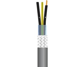 Illustration af styrekabel XCH-JZ, 5G1,0 med sort isolering, grøn/gul jordleder og skærm.