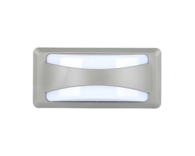 V-TAC 12W LED væglampe i gråt PC-materiale med et moderne buet design på hvid baggrund.