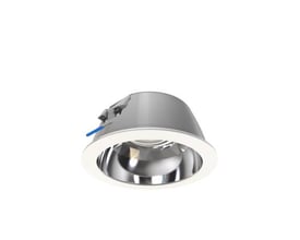 Philips Lighting Signify GreenSpace TCGSRR downlight med integreret sensor og hvid reflektor, set skråt nedefra.