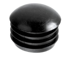 Sort dupsko med buet hoved og lameller, designet til indvendig montering i 15 mm runde rør. Den sorte plastdupsko har en glat, afrundet overflade.