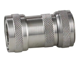 Nito 1/2" rustfri koblingshus med indvendig gevind, vist på hvid baggrund med fokus på det grove greb og metaloverfladen.