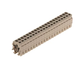 Weidmüller stikterminal med 1,5 mm2 kabeltilslutning og spændeklemme, 17,5 A, 250 V, i en beige farve.