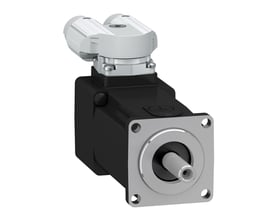 Schneider Electric PACDrive 3 servo motor SH3 040 med 0,34Nm og IP54/IP65 tæthed. Den sorte motor har en 90° stikforbindelse og en aksel uden not og bremse.