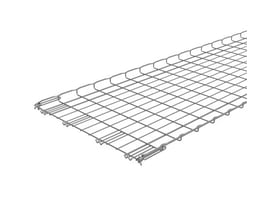 Detalje af Legrand gitterbakke FC's Fasclic+ samling og sikkerhedskant, viser stærkt og korrosionsbestandigt materiale.