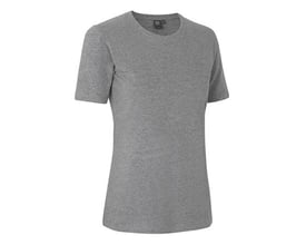 ID Identity T-shirt til damer i grå melange, størrelse S. Kortærmet med feminin rund hals og smal ribkant på en hvid baggrund.