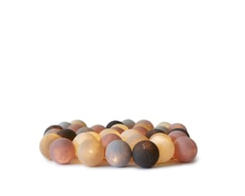 IrisLights lyskæde med 20 glødende LED-kugler i farverne grå, creme og lyserød, isoleret på en ren hvid baggrund.