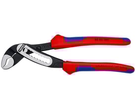 Knipex Alligator vandpumpetang 8802 180 med rød/blå flerkomponent-greb og sort atramenteret overflade, 180 mm lang.