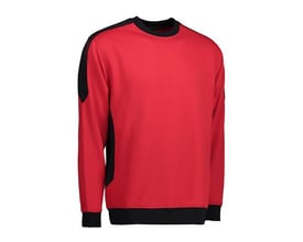 ID Identity Pro wear sweatshirt i str. 2XL, fremstillet i rød med sorte detaljer på skuldre og sider, rund hals og ribkanter.