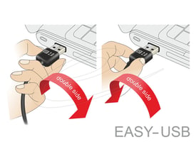 Illustration viser EASY-USB-kablet fra DeLock med USB-A-stikket vendt begge veje ved tilslutning.