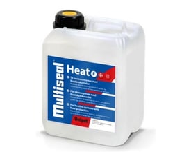 Nærbillede af Unipak Multiseal Heat F 5 liters dunken med detaljeret etiket om frostbeskyttelse.