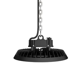 Ansell Z LED High Bay DALI med 150W, vist ophængt med kæde og sort kabel, på hvid baggrund.