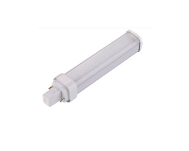 LEDlife G24Q LED-pære på 7 W med matteret, aflangt lysrør og synlige stifter i fatningen, set skråt.