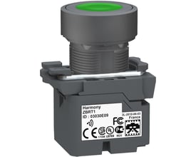 Bagside af Schneider Electric Harmony ZBRT1 trådløs trykknap med mærkning og godkendelsessymboler.