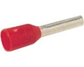 Elpress isoleret terminalrør i rød til 1,5 mm² ledning med 10 mm kontaktflade, fremstillet af fortinnet kobber og polypropylen.